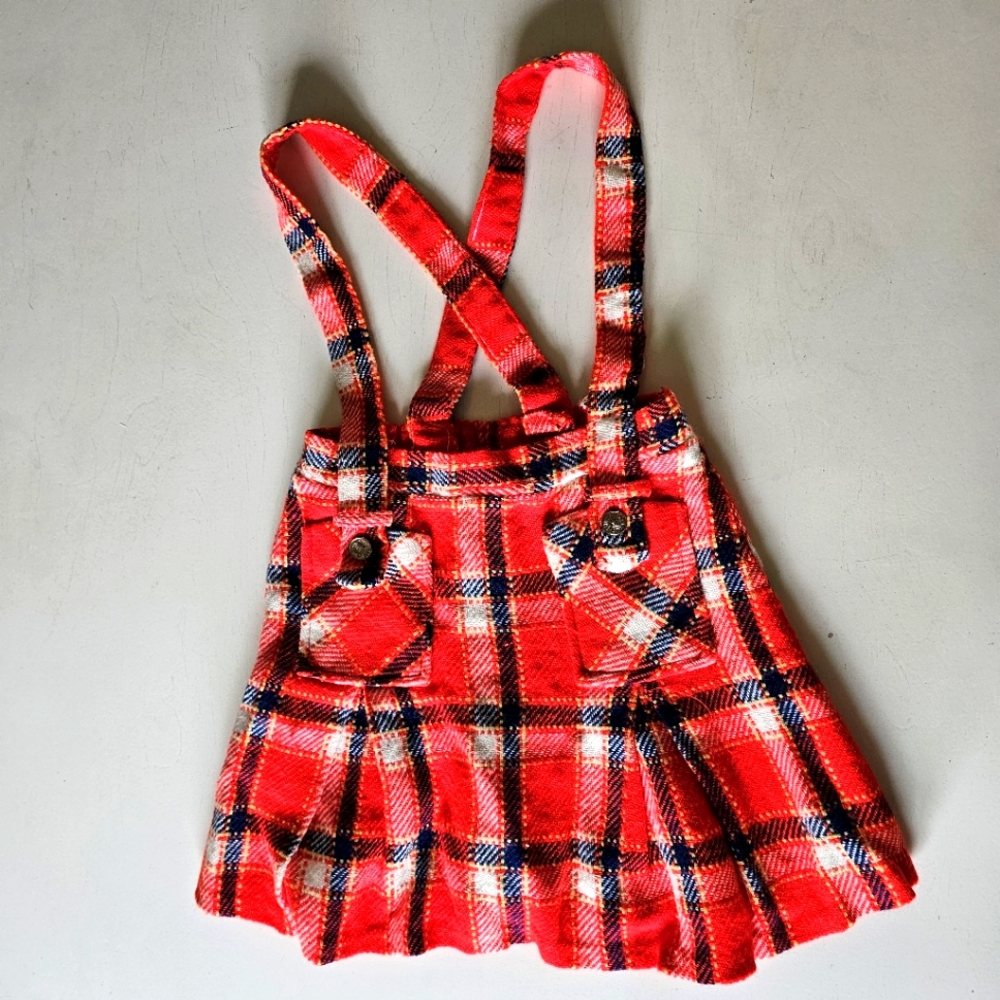 Vintage 1970s Tartan Plaid Suspender Dress Skirt Toddler 2T or 3T